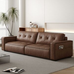 Mocha Pu Leather Convertible Sofa with Armrest for Drawing Room - Image 8