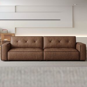 Mocha Pu Leather Convertible Sofa with Armrest for Drawing Room - Image 7