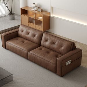Mocha Pu Leather Convertible Sofa with Armrest for Drawing Room - Image 6