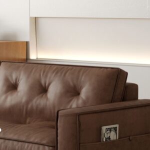 Mocha Pu Leather Convertible Sofa with Armrest for Drawing Room - Image 5