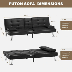 Homall Futon Sofa Bed, Leather Futon Couch - Image 3