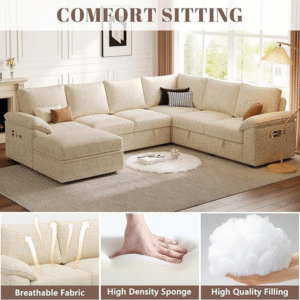 SUAWY 108 Inch Sectional Sleeper Sofa with Pull Out Bed, U Shaped 7 Seat Modular Sectional Sofa with Storage - Image 4