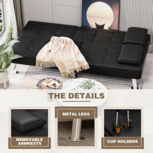 Homall Futon Sofa Bed, Leather Futon Couch - Image 4
