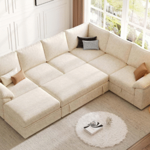 SUAWY 108 Inch Sectional Sleeper Sofa with Pull Out Bed, U Shaped 7 Seat Modular Sectional Sofa with Storage - Image 5