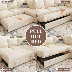 SUAWY 108 Inch Sectional Sleeper Sofa with Pull Out Bed, U Shaped 7 Seat Modular Sectional Sofa with Storage - Image 6