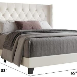 queen king size bed, king queen size bed, queen bed, king bed, king size bed, queen size bed, upholstered queen size bed without storage, modern engineered wood queen bed frame, CRAFTJAR white upholstered queen bed