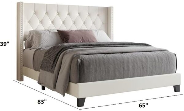 queen king size bed, king queen size bed, queen bed, king bed, king size bed, queen size bed, upholstered queen size bed without storage, modern engineered wood queen bed frame, CRAFTJAR white upholstered queen bed