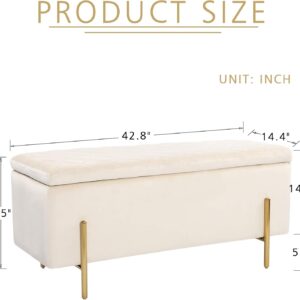 ottoman bench, storage ottoman bench, coffee table bench, rectangular velvet storage ottoman bench, modern velvet upholstered ottoman with metal legs, 42.8 inch velvet bench for living room
