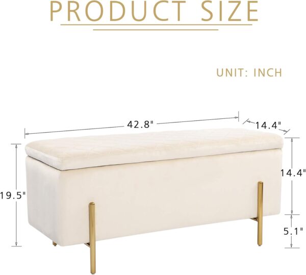 ottoman bench, storage ottoman bench, coffee table bench, rectangular velvet storage ottoman bench, modern velvet upholstered ottoman with metal legs, 42.8 inch velvet bench for living room