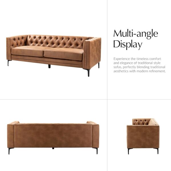 faux leather sofa, leather sofa, extra long faux leather sofa 84 inch, 3 seater faux leather couch for living room, mid century modern faux leather sofa