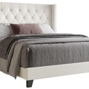 queen king size bed, king queen size bed, queen bed, king bed, king size bed, queen size bed, upholstered queen size bed without storage, modern engineered wood queen bed frame, CRAFTJAR white upholstered queen bed