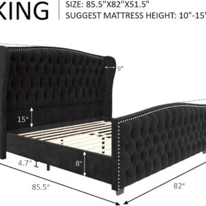 queen king size bed, king queen size bed, queen bed, king bed, king size bed, queen size bed, grand wingback king bed frame, velvet diamond tufted king bed, luxury performance velvet king bed, tall headboard upholstered king platform bed, noise free king bed with hardwood slats, 900 lb capacity king bed frame, pet and kid friendly velvet bed