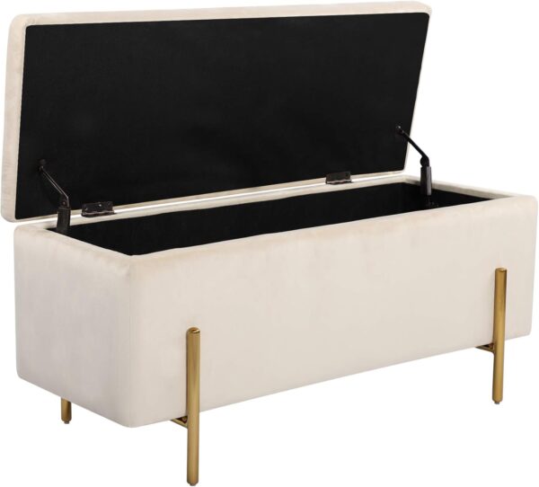 ottoman bench, storage ottoman bench, coffee table bench, rectangular velvet storage ottoman bench, modern velvet upholstered ottoman with metal legs, 42.8 inch velvet bench for living room