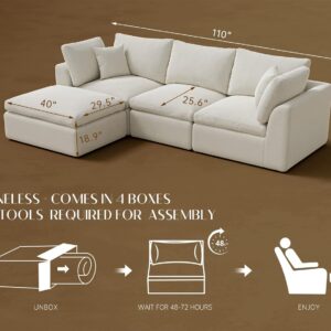 sectional Couches, sectional sofa, L shaped sofa, cloud couch sofa, cloud couch sectional with ottoman, no assembly modular sectional sofa, Ohllob cloud sectional sofa