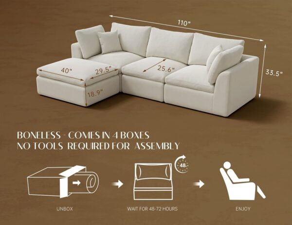 sectional Couches, sectional sofa, L shaped sofa, cloud couch sofa, cloud couch sectional with ottoman, no assembly modular sectional sofa, Ohllob cloud sectional sofa