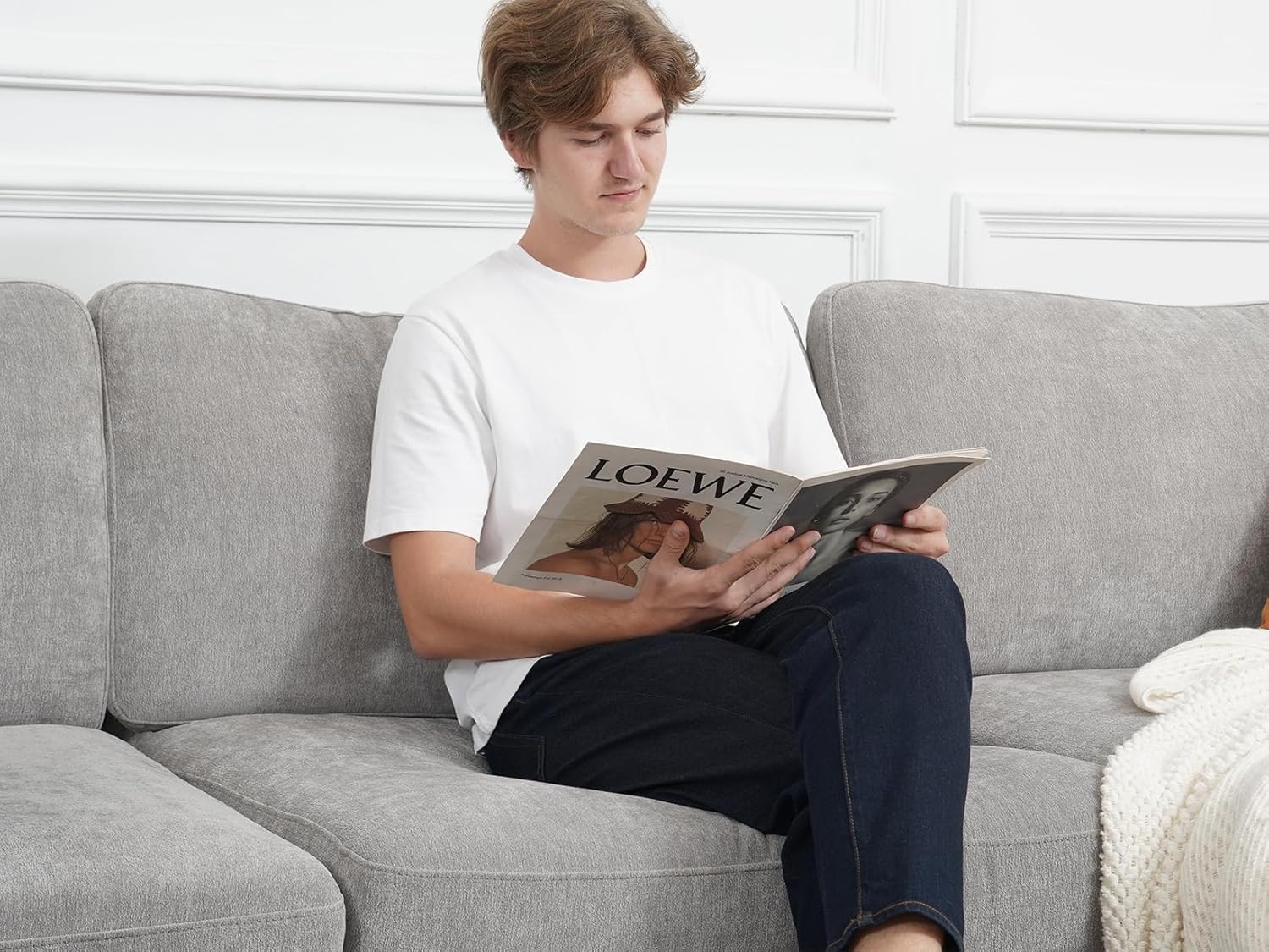 sectional sofa, sectional sofa couch, sectional couch, EASE MOOSE oversized deep seat sofa, modular chenille sectional sofa for living room, washable cushion modular sectional couch