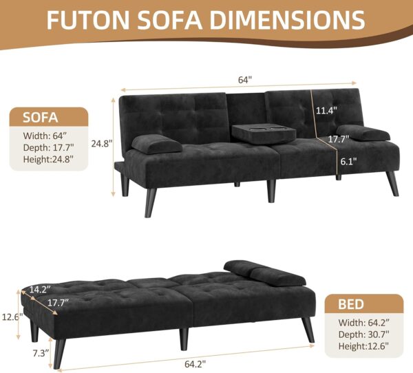 futon sofa, sofa bed, velvet futon couch with metal legs, 3 in 1 futon sofa bed sleeper