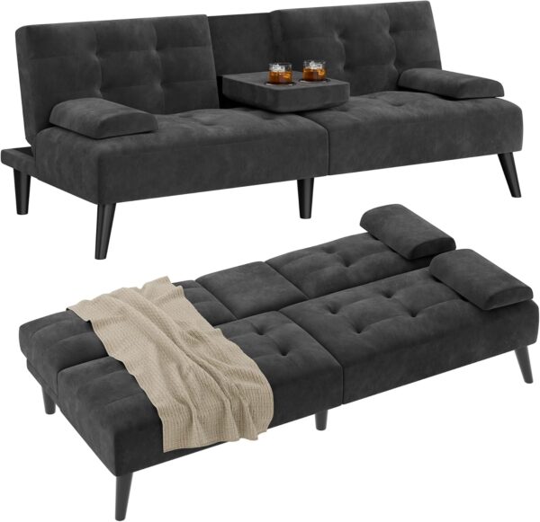 futon sofa, sofa bed, velvet futon couch with metal legs, 3 in 1 futon sofa bed sleeper