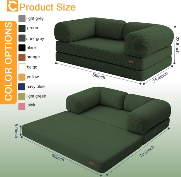 floor sofa, chair bed, space saving sofa, L shaped armrest, L shaped armrest sofa, 4 in 1 convertible chair bed, queen size fold out floor sofa