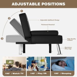 Futon Sofa Bed, Black futon sofa, adjustable splitback futon, black faux leather futon, modern futon sofa bed,