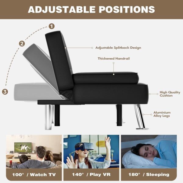 Futon Sofa Bed, Black futon sofa, adjustable splitback futon, black faux leather futon, modern futon sofa bed,