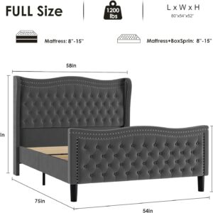 full size bed, full bed, queen king size bed, king queen size bed, queen bed, king bed, king size bed, queen size bed, luxurious velvet wingback bed frame, tall headboard upholstered platform bed