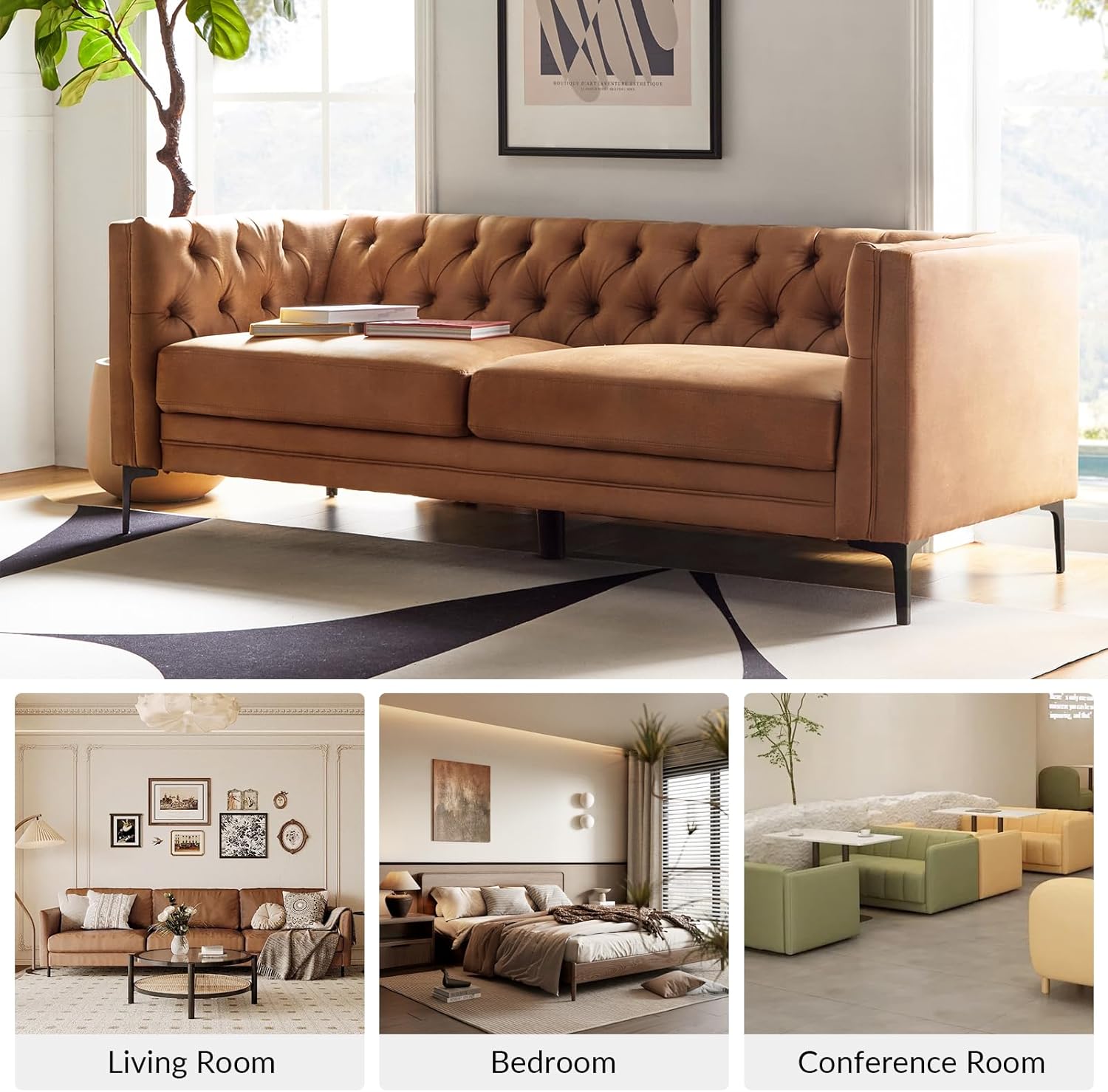 faux leather sofa, leather sofa, extra long faux leather sofa 84 inch, 3 seater faux leather couch for living room, mid century modern faux leather sofa