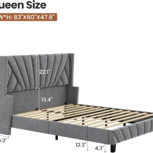king queen size bed, queen bed, king bed, king size bed, queen size bed, modern upholstered platform bed frame, channel tufted headboard bed