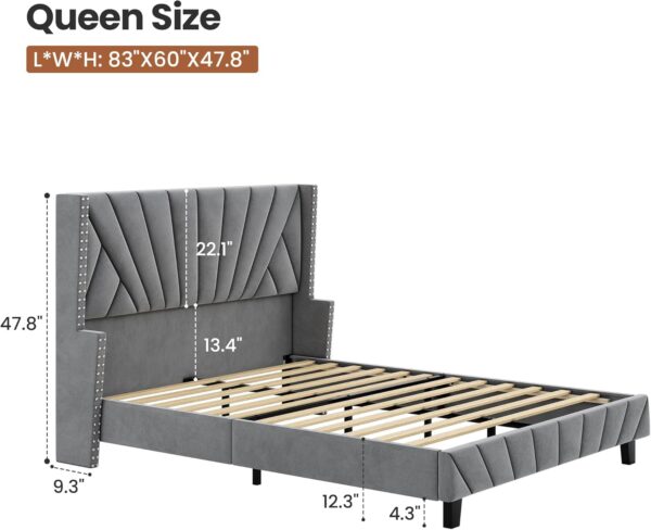 king queen size bed, queen bed, king bed, king size bed, queen size bed, modern upholstered platform bed frame, channel tufted headboard bed