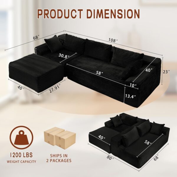 sectional sofa, sofa cum bed, space saving sofa, tool-free assembly sectional sofa, modular L-shaped sectional couch, deep seat corduroy sofa, pet friendly sectional sofa