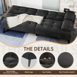 futon sofa, sofa bed, velvet futon couch with metal legs, 3 in 1 futon sofa bed sleeper