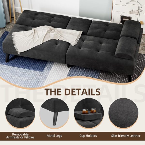 futon sofa, sofa bed, velvet futon couch with metal legs, 3 in 1 futon sofa bed sleeper