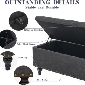 Mangodan 51" Tufted Linen Storage Ottoman Bench with Safety Hinge - Image 4