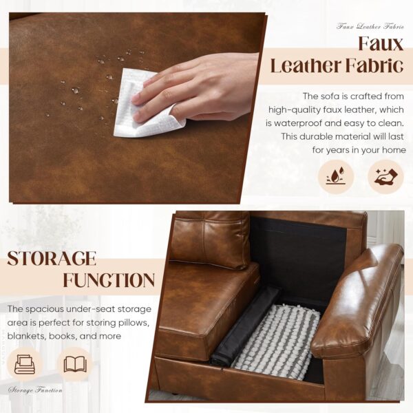 faux leather sofa, leather sofa, leather couch, faux leather couch , faux sofa, mid century modern faux leather couch , faux leather sofa with hidden storage