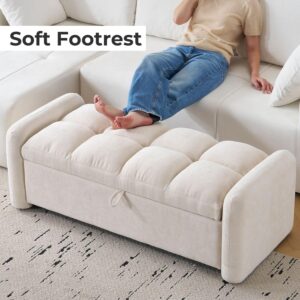 Oversized Chenille Storage Ottoman Bench – Beige - Image 3