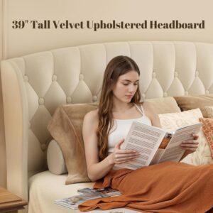 queen king size bed, king queen size bed, queen bed, king bed, king size bed, queen size bed, traditional sleigh bed queen upholstered, velvet sleigh bed with wingback headboard, quiet no squeak queen bed frame 800 lb capacity, queen platform bed no box spring needed