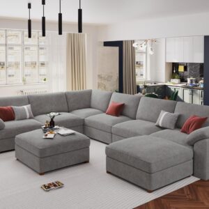 sectional sofa, sectional sofa couch, sectional couch, EASE MOOSE oversized deep seat sofa, modular chenille sectional sofa for living room, washable cushion modular sectional couch