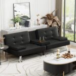 Futon Sofa Bed, Black futon sofa, adjustable splitback futon, black faux leather futon, modern futon sofa bed,