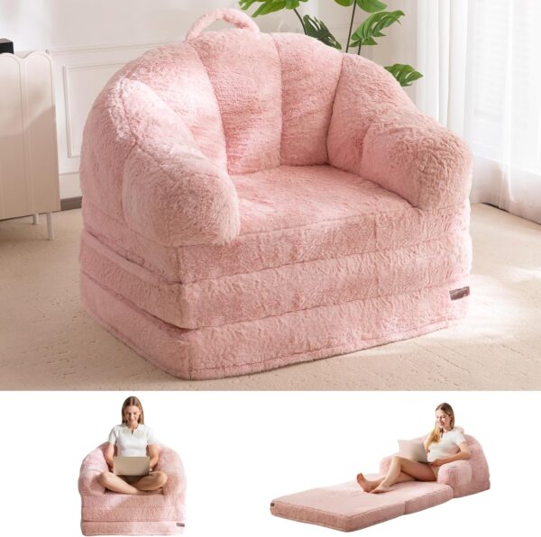 floor sofa, floor couch, convertible floor sofa bed, shell shaped floor lounger, faux fur folding sofa chair