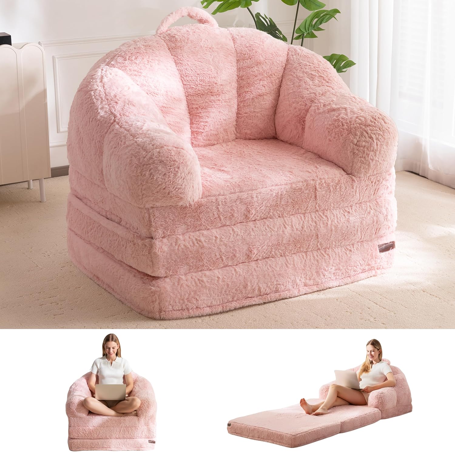 floor sofa, floor couch, convertible floor sofa bed, shell shaped floor lounger, faux fur folding sofa chair