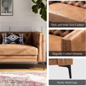 faux leather sofa, leather sofa, extra long faux leather sofa 84 inch, 3 seater faux leather couch for living room, mid century modern faux leather sofa