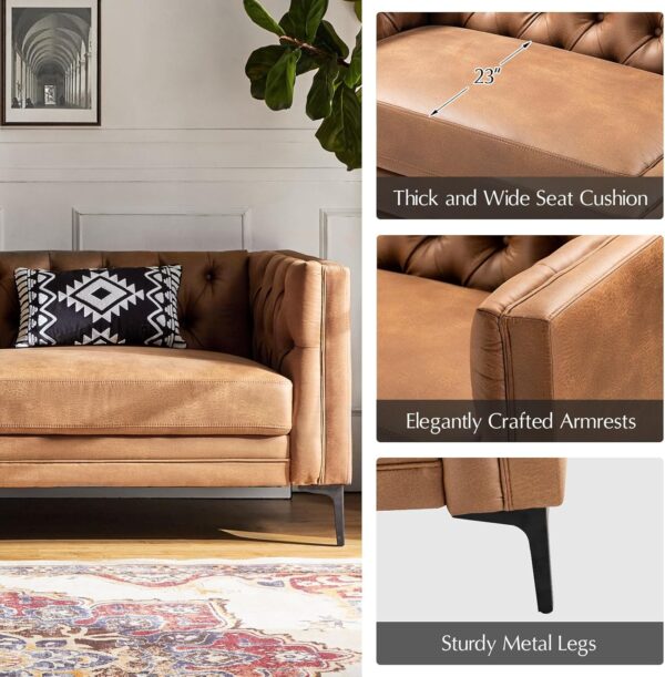 faux leather sofa, leather sofa, extra long faux leather sofa 84 inch, 3 seater faux leather couch for living room, mid century modern faux leather sofa