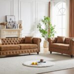 sofa set, chesterfield sofa, loveseat sofa, classic Chesterfield sofa, mid century Chesterfield couch, tufted button nailhead trim sofa, high tech fabric Chesterfield sofa