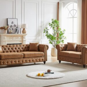 sofa set, chesterfield sofa, loveseat sofa, classic Chesterfield sofa, mid century Chesterfield couch, tufted button nailhead trim sofa, high tech fabric Chesterfield sofa