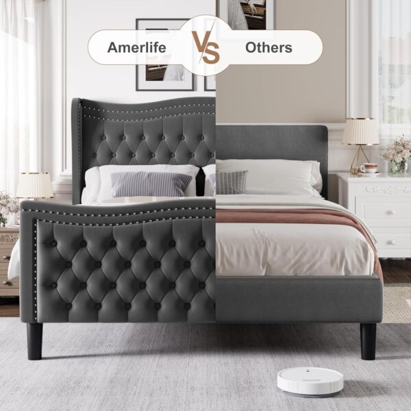 full size bed, full bed, queen king size bed, king queen size bed, queen bed, king bed, king size bed, queen size bed, luxurious velvet wingback bed frame, tall headboard upholstered platform bed