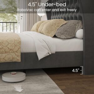 queen bed, king bed, king size bed, queen size bed, velvet upholstered queen bed frame, tall headboard velvet platform bed, deep button tufted wingback bed