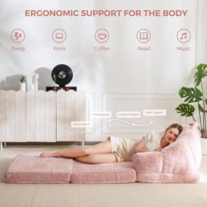 floor sofa, floor couch, convertible floor sofa bed, shell shaped floor lounger, faux fur folding sofa chair