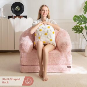 floor sofa, floor couch, convertible floor sofa bed, shell shaped floor lounger, faux fur folding sofa chair