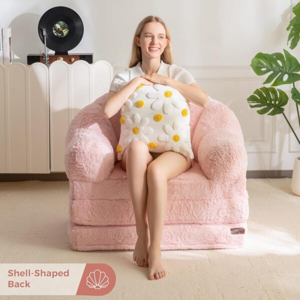 floor sofa, floor couch, convertible floor sofa bed, shell shaped floor lounger, faux fur folding sofa chair