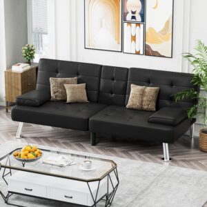 Futon Sofa Bed, Black futon sofa, adjustable splitback futon, black faux leather futon, modern futon sofa bed,